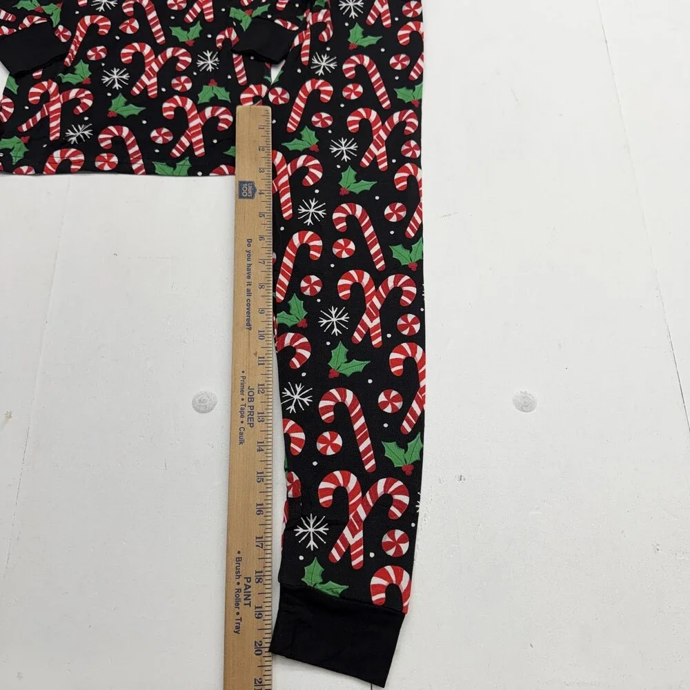 Little Sleepies Pajama Set Kids 7-8 Black Merry Mints Candy Cane 2 Piece PJs